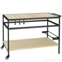 Outsunny Cărucior de Grădină pentru Servit, din Lemn cu Șipci și Oțel, Raft și Mâner, 107x65x80 cm