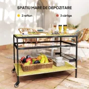 Outsunny Cărucior de Grădină pentru Servit, din Lemn cu Șipci și Oțel, Raft și Mâner, 107x65x80 cm