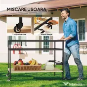 Outsunny Cărucior de Grădină pentru Servit, din Lemn cu Șipci și Oțel, Raft și Mâner, 107x65x80 cm