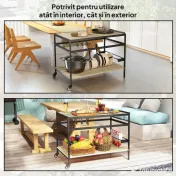 Outsunny Cărucior de Grădină pentru Servit, din Lemn cu Șipci și Oțel, Raft și Mâner, 107x65x80 cm