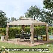 Outsunny Copertina de schimb pentru foisor de gradina cu acoperis cu 2 niveluri, capac din poliester pentru foisor de 3x4m, bej 