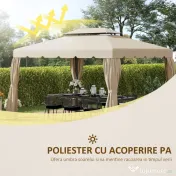 Outsunny Copertina de schimb pentru foisor de gradina cu acoperis cu 2 niveluri, capac din poliester pentru foisor de 3x4m, bej 
