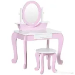 ZONEKIZ Set de Toaletă Machiaj, Măsuță de Machiaj cu Oglinzi și Taburet pentru Copii, Vârsta 3-6 Ani, 65,5x46x93 cm, Roz