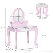 ZONEKIZ Set de Toaletă Machiaj, Măsuță de Machiaj cu Oglinzi și Taburet pentru Copii, Vârsta 3-6 Ani, 65,5x46x93 cm, Roz