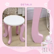 ZONEKIZ Set de Toaletă Machiaj, Măsuță de Machiaj cu Oglinzi și Taburet pentru Copii, Vârsta 3-6 Ani, 65,5x46x93 cm, Roz