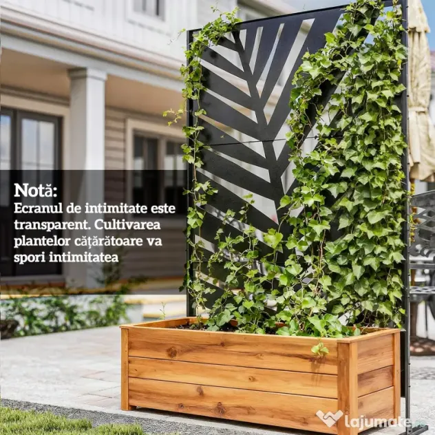 Outsunny Panou de Intimitate pentru Exterior din Metal, 122 x 198 cm, Separator Decorativ cu Suport și Șuruburi de Expansiune, Panou Autoportant pentru Grădină, Terasă, Piscină, Frunză de Bananier | Aosom Romania