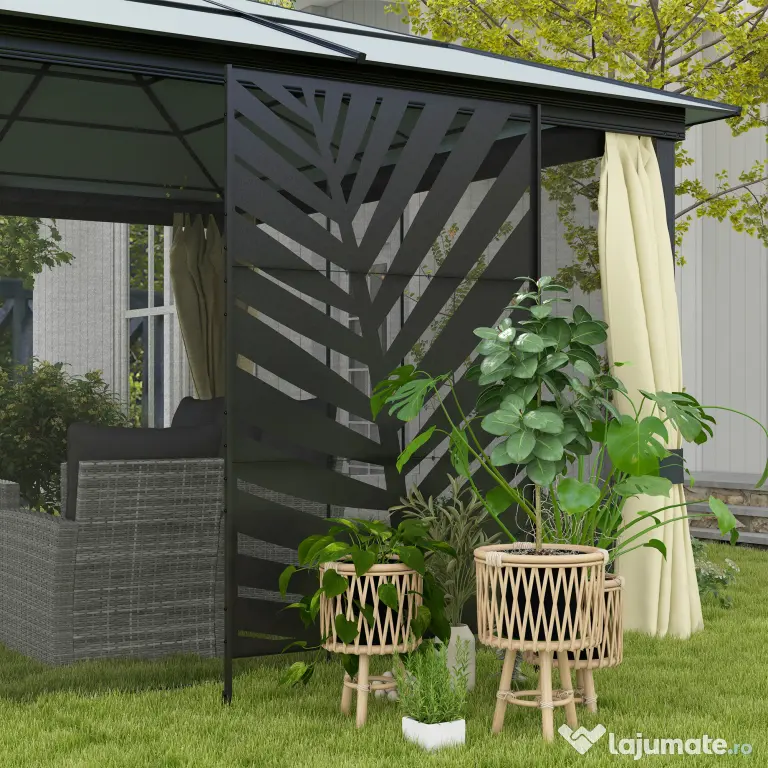 Outsunny Panou de Intimitate pentru Exterior din Metal, 122 x 198 cm, Separator Decorativ cu Suport și Șuruburi de Expansiune, Panou Autoportant pentru Grădină, Terasă, Piscină, Frunză de Bananier | Aosom Romania