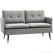 HOMCOM Canapea cu 2 Locuri din Material Textil cu Perne Capitonate, Canapea Modernă cu 2 Locuri cu Picioare din Oțel 139x68x80cm, Gri | Aosom Romania