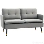 HOMCOM Canapea cu 2 Locuri din Material Textil cu Perne Capitonate, Canapea Modernă cu 2 Locuri cu Picioare din Oțel 139x68x80cm, Gri