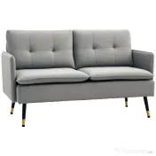 HOMCOM Canapea cu 2 Locuri din Material Textil cu Perne Capitonate, Canapea Modernă cu 2 Locuri cu Picioare din Oțel 139x68x80cm, Gri 