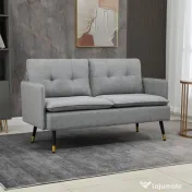 HOMCOM Canapea cu 2 Locuri din Material Textil cu Perne Capitonate, Canapea Modernă cu 2 Locuri cu Picioare din Oțel 139x68x80cm, Gri 
