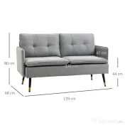 HOMCOM Canapea cu 2 Locuri din Material Textil cu Perne Capitonate, Canapea Modernă cu 2 Locuri cu Picioare din Oțel 139x68x80cm, Gri 