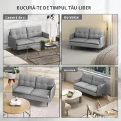 HOMCOM Canapea cu 2 Locuri din Material Textil cu Perne Capitonate, Canapea Modernă cu 2 Locuri cu Picioare din Oțel 139x68x80cm, Gri 