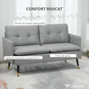 HOMCOM Canapea cu 2 Locuri din Material Textil cu Perne Capitonate, Canapea Modernă cu 2 Locuri cu Picioare din Oțel 139x68x80cm, Gri 
