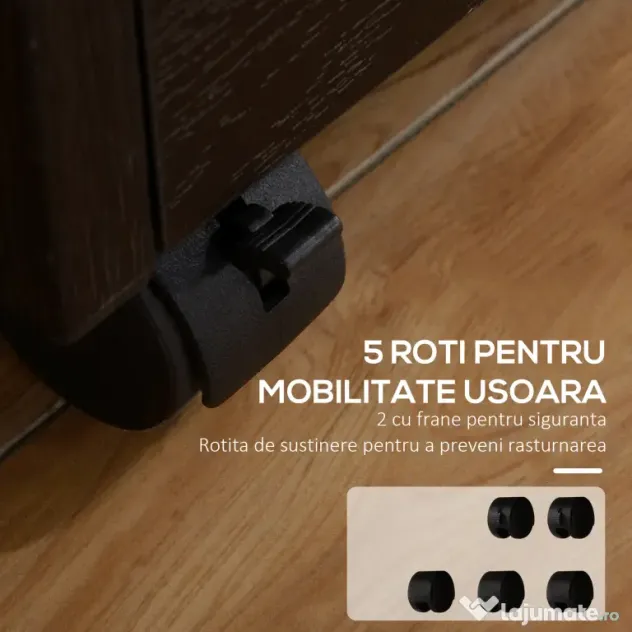 HOMCOM Dulap Portadocumente din Lemn cu 3 Sertare cu Chei de Securitate și 5 Roți, 39.2x40x65.4 cm, Negru | Aosom Romania