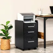 HOMCOM Dulap Portadocumente din Lemn cu 3 Sertare cu Chei de Securitate și 5 Roți, 39.2x40x65.4 cm, Negru