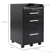 HOMCOM Dulap Portadocumente din Lemn cu 3 Sertare cu Chei de Securitate și 5 Roți, 39.2x40x65.4 cm, Negru