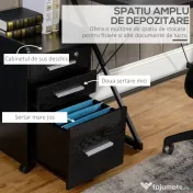HOMCOM Dulap Portadocumente din Lemn cu 3 Sertare cu Chei de Securitate și 5 Roți, 39.2x40x65.4 cm, Negru