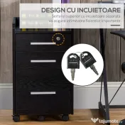 HOMCOM Dulap Portadocumente din Lemn cu 3 Sertare cu Chei de Securitate și 5 Roți, 39.2x40x65.4 cm, Negru