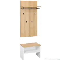 HOMCOM Entryway Organizer with Shoe Bench, Shoe Rack, Hall Tree with 4 Hooks, Coat Rack for Hallway, White and Natural | Aosom Romania