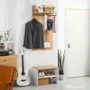HOMCOM Entryway Organizer with Shoe Bench, Shoe Rack, Hall Tree with 4 Hooks, Coat Rack for Hallway, White and Natural 