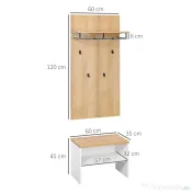 HOMCOM Entryway Organizer with Shoe Bench, Shoe Rack, Hall Tree with 4 Hooks, Coat Rack for Hallway, White and Natural 
