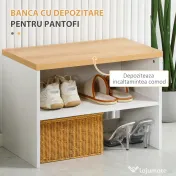 HOMCOM Entryway Organizer with Shoe Bench, Shoe Rack, Hall Tree with 4 Hooks, Coat Rack for Hallway, White and Natural 