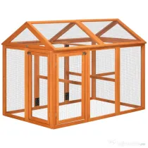 PawHut Cotet Prefabricat din Lemn, Cotet pentru Gaini cu Usi Multiple si Plasa metalica, 140x88.5x106cm, Portocaliu | Aosom Romania