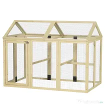 PawHut Adăpost pentru Găini de Exterior din Lemn, Cușcă cu Uși Multiple și Plasă Metalică, 140x88.5x106 cm, culoare Lemn | Aosom Romania