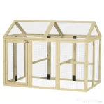 PawHut Țarc pentru Găini de Exterior din Lemn, Cușcă pentru Găini cu Uși Multiple și Plasă Metalică, 140x88.5x106 cm, Culoare Lemn