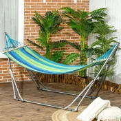 Outsunny Hamac pentru Exterior cu Arc cu Suport Curbat PLiabil, Material din Bumbac Comfortabil si Cadru de Otel, Negru