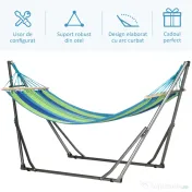 Outsunny Hamac pentru Exterior cu Arc cu Suport Curbat PLiabil, Material din Bumbac Comfortabil si Cadru de Otel, Negru