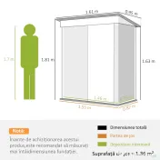 Outsunny Căsuță de Grădină cu Bază din Oțel, Adăpost pentru Unelte de Grădină cu Acoperiș și Ușă, 161x95x163/181 cm, Gri