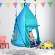 Leagan pentru gradina pentru copii 3–8 ani, Ø100cm, franghii reglabile, albastru | Aosom Romania 