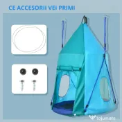Leagan pentru gradina pentru copii 3–8 ani, Ø100cm, franghii reglabile, albastru | Aosom Romania 