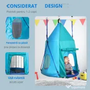 Leagan pentru gradina pentru copii 3–8 ani, Ø100cm, franghii reglabile, albastru | Aosom Romania 