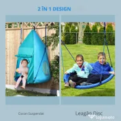 Leagan pentru gradina pentru copii 3–8 ani, Ø100cm, franghii reglabile, albastru | Aosom Romania 