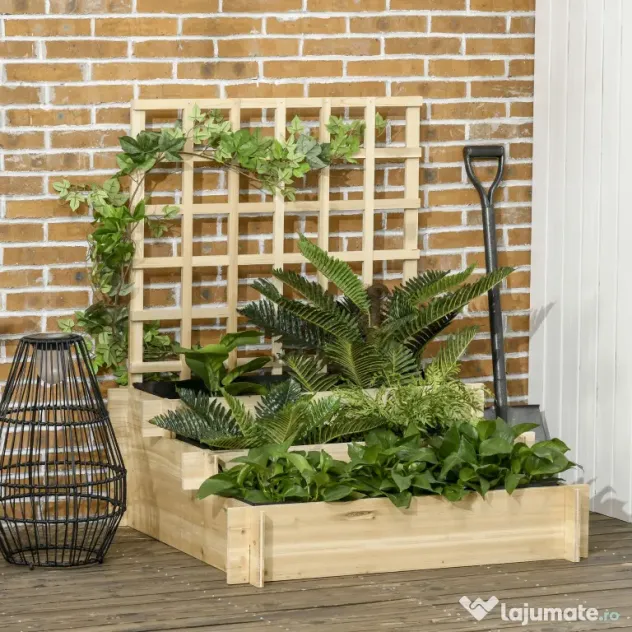 Outsunny Jardiniera cu 3 Niveluri cu Grilaj pentru Catarat Vita de Vie, ghiveci suprainaltat | Aosom Romania