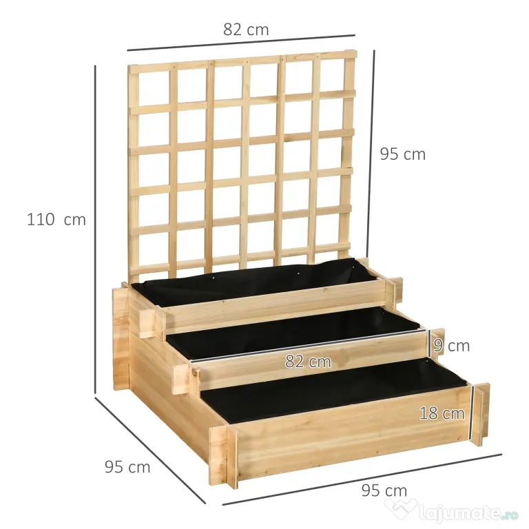 Outsunny Jardiniera cu 3 Niveluri cu Grilaj pentru Catarat Vita de Vie, ghiveci suprainaltat | Aosom Romania