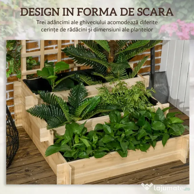 Outsunny Jardiniera cu 3 Niveluri cu Grilaj pentru Catarat Vita de Vie, ghiveci suprainaltat | Aosom Romania