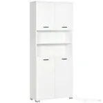 kleankin Dulap Baie din PAL Alb cu 2 Dulapioare cu Usi si  2 Rafturi Deschise, Design Anti rasturnare, 80x33.5x190 cm