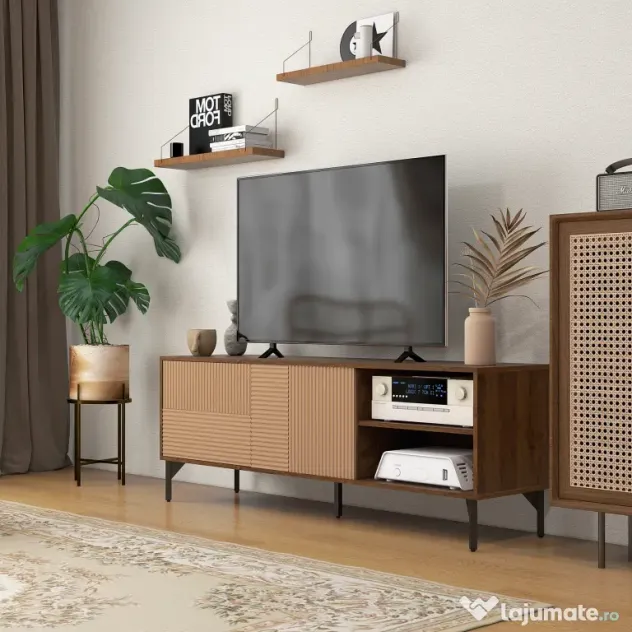 HOMCOM Suport TV Modern cu Rafturi Deschise, pentru Televizoare până la 65", Design Elegant, Maro | Aosom Romania