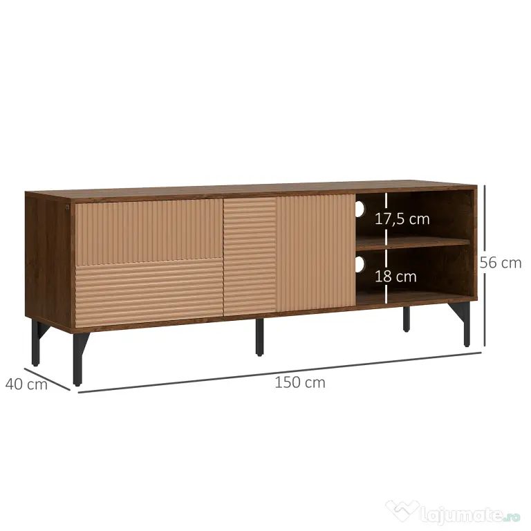HOMCOM Suport TV Modern cu Rafturi Deschise, pentru Televizoare până la 65", Design Elegant, Maro | Aosom Romania
