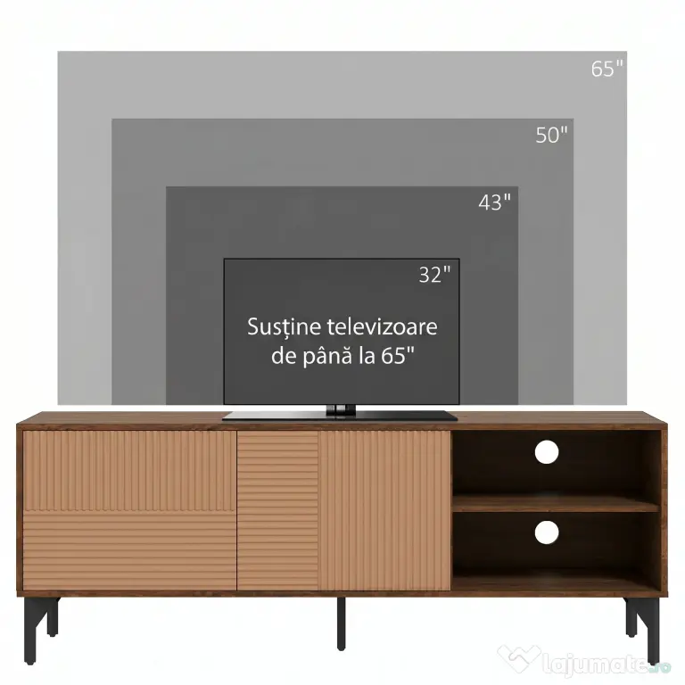 HOMCOM Suport TV Modern cu Rafturi Deschise, pentru Televizoare până la 65", Design Elegant, Maro | Aosom Romania