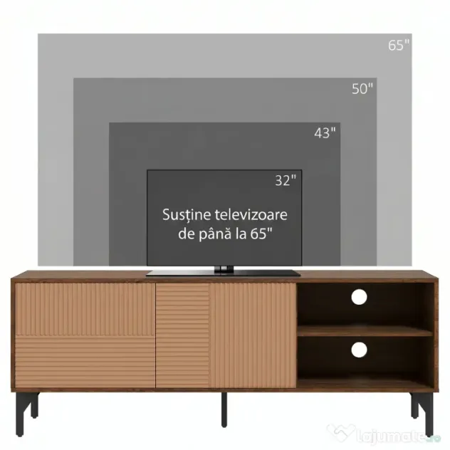 HOMCOM Suport TV Modern cu Rafturi Deschise, pentru Televizoare până la 65", Design Elegant, Maro | Aosom Romania