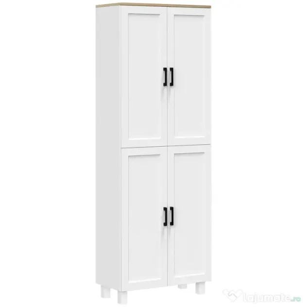 HOMCOM Dulap de Bucătărie cu 5 Rafturi Reglabile și 4 Uși, 60x30x170,5 cm, Alb | Aosom Romania