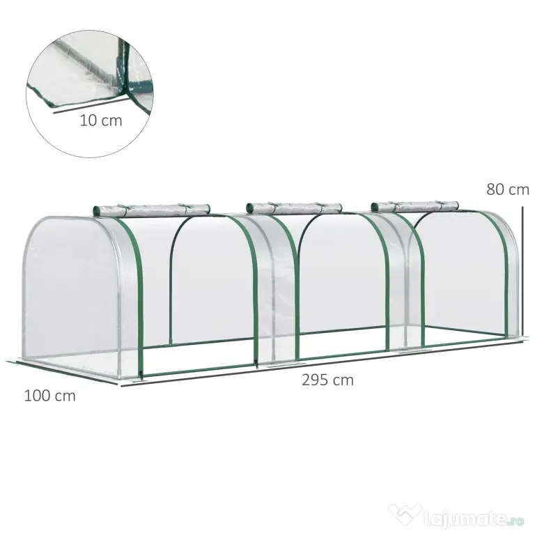 Outsunny Seră Tip Tunel pentru Plante și Flori, cu Ușă și Fermoar, 295x100x80 cm, Transparent | Aosom Romania
