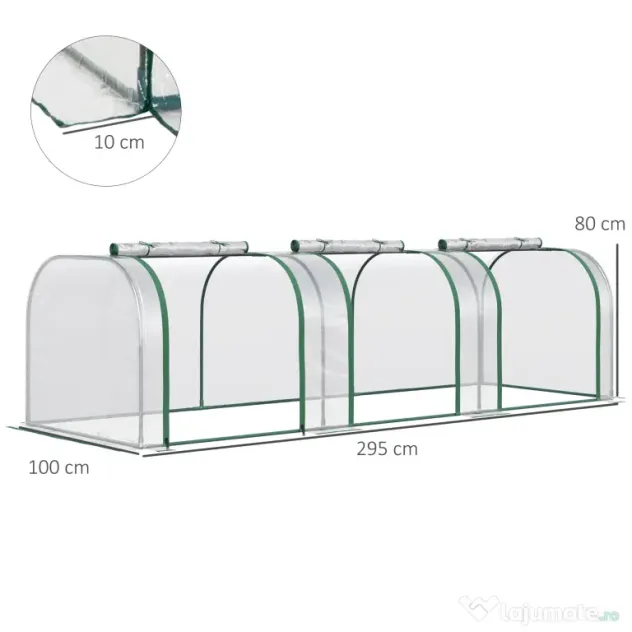 Outsunny Seră Tip Tunel pentru Plante și Flori, cu Ușă și Fermoar, 295x100x80 cm, Transparent | Aosom Romania