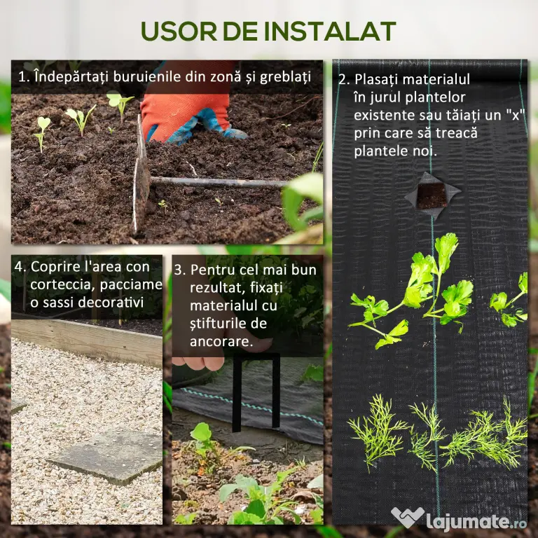 Outsunny Plasă pentru Mulcire Permeabilă și Anti-UV din Polipropilena, pentru Grădină și Curte, 100x1 m, Negru