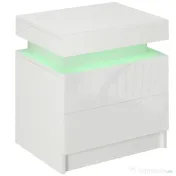 HOMCOM Noptieră cu lumină LED RGB, 2 sertare, 4 moduri de iluminare și 16 culori, din lemn, 45x35x52 cm, Alb
